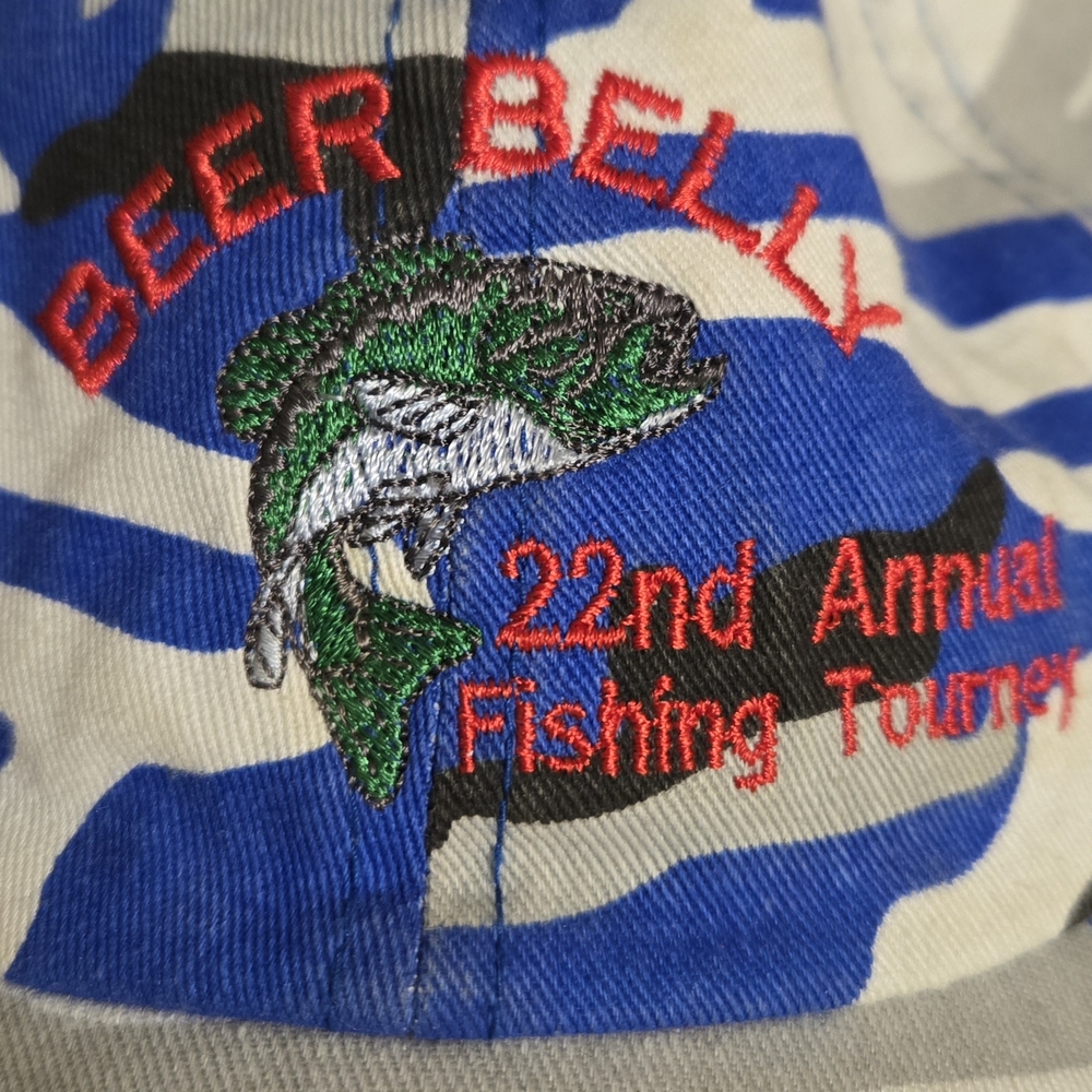 Beer Belly Fishing Tournament Hat K&M Grocery Camo Baseball Cap Vintage
